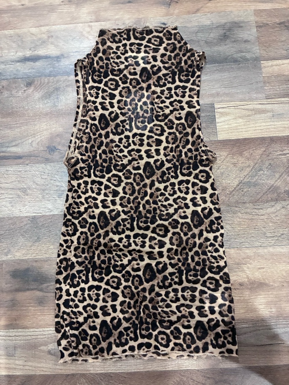 Very J Leopard Print Sleeveless Mesh Tank - Tan & Black - See Through Mesh